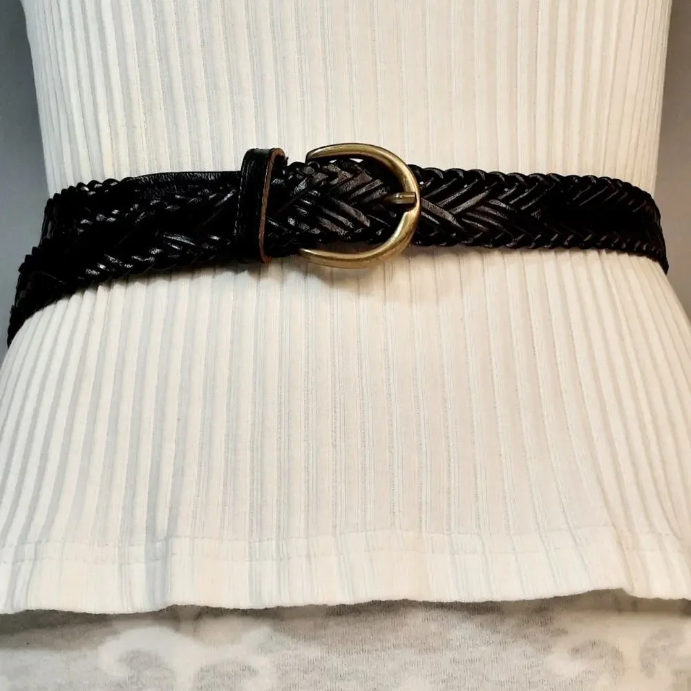 Charter Club Black Braided Genuine Leather Belt Size Large Casual